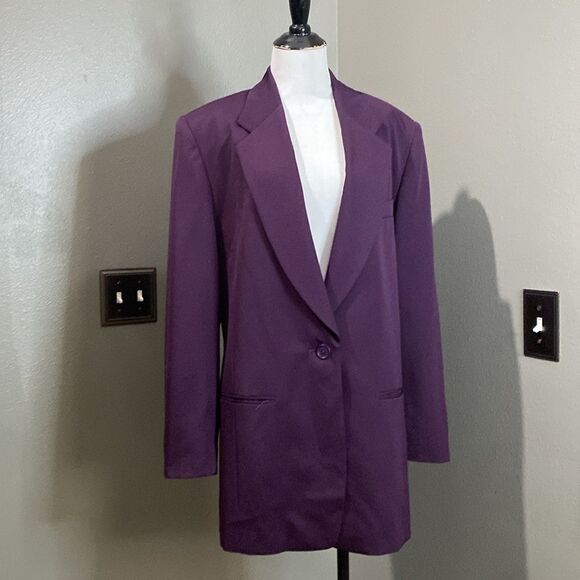 Vintage Classiques Entier Purple Blazer Jacket Oversized Single Button Closure - Picture 1 of 13